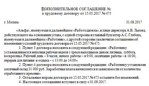 Изменение графика работы
